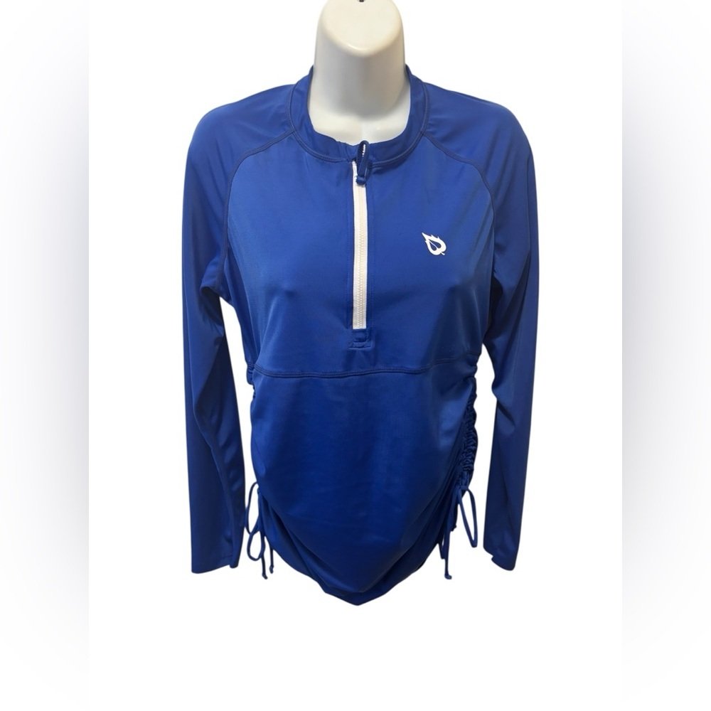 Baleaf Women's Half Zip Long Sleeve UPF 50+ Rash Guard Blue Sz L Ruched Sides